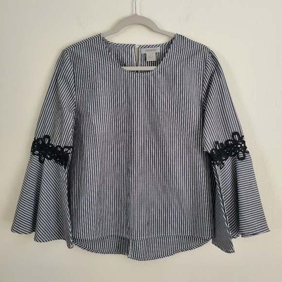 Passport Tops - Passport Striped 100% Cotton Bell Sleeve Top